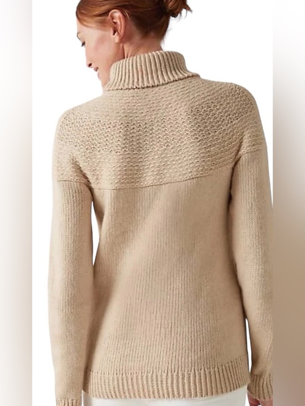 J.Jill Townscape Turtleneck Sequin Sweater Womens L Beige